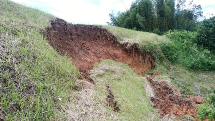 地滑りした我が家の圃場の法面(崩落面積:約10m×約7m)