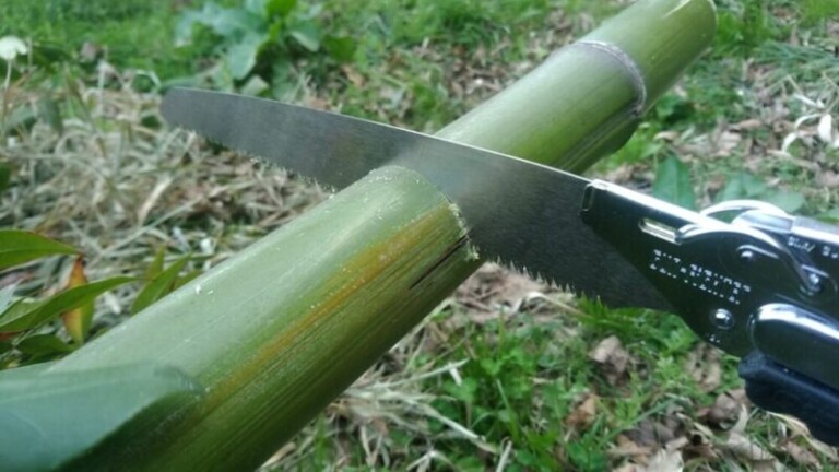 伐採した真竹を更に分解しているところ